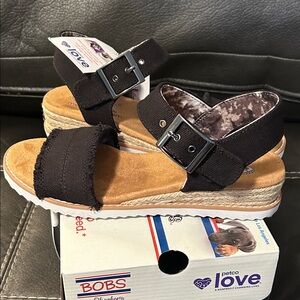 BOBS from Skechers Black and Tan Espadrille Sandals Adobe Princess